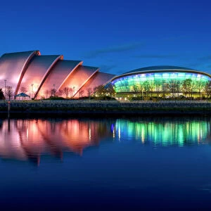 The SSE Hydro & The Clyde Auditorium Reflecting in the River Clyde, Glasgow, Scotland