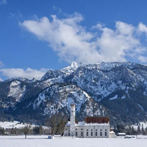 St. Coloman church with Tegelberg, Schwangau, Fussen, Ammergauer Alps, Allgau, Swabia, Bavaria, Germany
