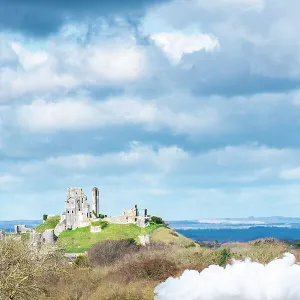 Steam train on the Swanage Railway, Corfe Castle, Dorset, England, UK