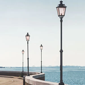 The streetlamps of Lungomare San Felice, Punta Sabbioni, Venice, Veneto, Italy