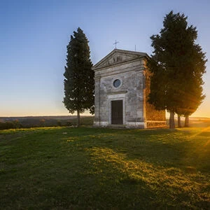 Sunrise at Cappella di Vitaleta, San Quirico d Orcia, Siena, Tuscany, Italy, Southern