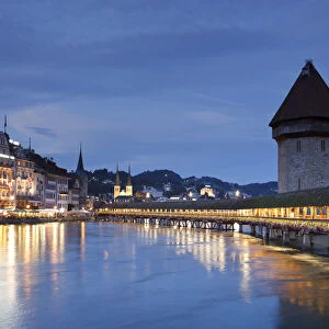 Switzerland, Lucern (Luzern), Chapel Bridge and River Reuss