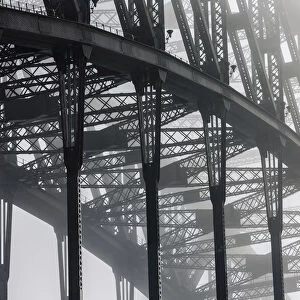 Detail of Sydney Harbour Bridge in fog, Sydney, New South Wales, Australia