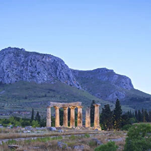 Temple of Apollo at Dusk, Ancient Corinth, The Peloponnese, Greece, Southern Europe