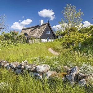 Thatched cottage on the coast at Listed, Bornholm, Denmark