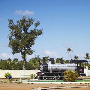 Train engine on display outside railway station, Inhambane, Mozambique