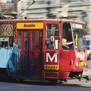 Tram passing through Market Square (Ploscha Rynok), Lviv, Ukraine