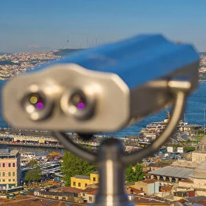 Turkey, Istanbul, View over Sultanahmet, The Golden Horn and Bosphorus, Tourist Binoculars