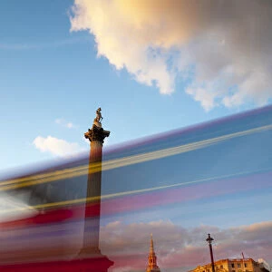 UK, London, Trafalgar Square, Nelsons Column and blurred bus