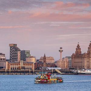 United Kingdom, England, Merseyside, Liverpool, Mersey ferry and Liverpool skyline