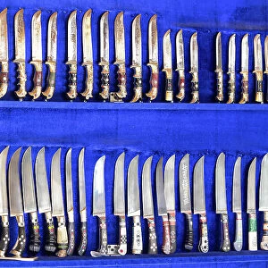 Uzbekistan, Bukhara, a display of traditional knives