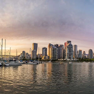 Vancouver skyline panorama at sunset, British Columbia, Canada