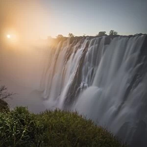 Victoria falls at sunset, depicted from Zambian side