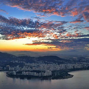 View at dusk from Sugar Loaf Mountain to Flamengo with Botafogo Bay, Rio de Janeiro