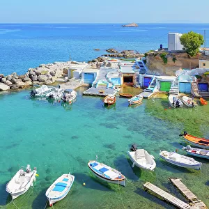 View over Mandrakia fishing village, Mandrakia, Milos Island, Cyclades Islands, Greece