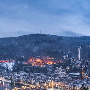 View of the old town of Heidelberg and the Konigstuhl seen from the