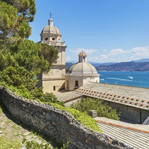 View of San Lorenzo Church and the Gulf of Poets, Portovenere, La Spezia district