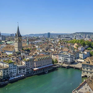 View at Zurich from the Grossmunster, Canton Zurich, Switzerland