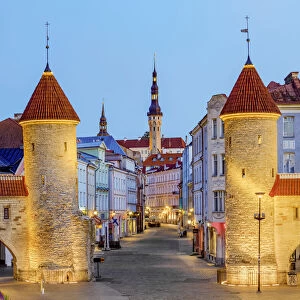 Viru Gate at dawn, Old Town, Tallinn, Estonia