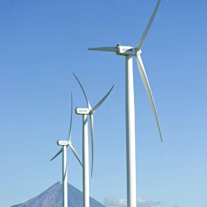 Wind turbines and view to Volcan Conception, Ometepe Island, Nicaragua, Central America