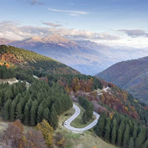 A winding road in the Monti Sibillini National Park, Umbria, Italy