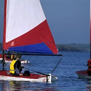 Children learning to sail Toppers, Dale, Pembrokeshire, Wales, UK, Europe