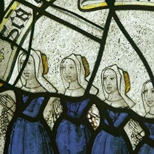 Medieval stained glass in St Neots church on Bodmin moor Cornwall UK