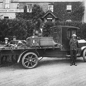 Motor lorry of Millar Brothers Carriers and Contractors, Gordon Arms Hotel