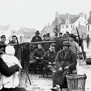 View of fishermen in Stonehaven, Kincardineshire. Date: c1890