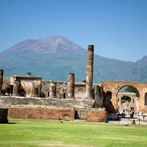 Print of Pompeii's Forum Ruins with Vesuvius Print of Pompeii's Forum Ruins with Vesuvius