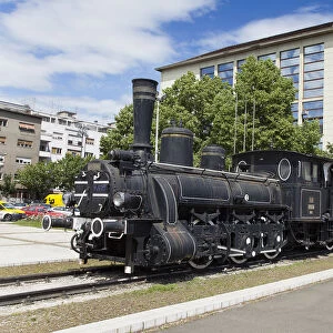 Croatia, Zagreb, Old town, Steam engine outside the Glavni kolodvor main railway station