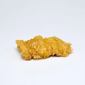 Food, Cooked, Fish, Single fried battered portion of huss on a white background