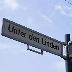 Germany, Berlin, Mitte, Roadsigns for Unter den Linden and Friedrichstrasse