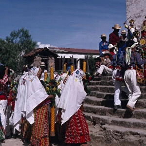 GUATEMALA, El Quiche, San Andres de Sacabaja Quiche Indians carrying a statue of the