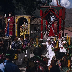 GUATEMALA, El Quiche, San Andres de Sajcabaja Quiche Indians knelling in prayer to the