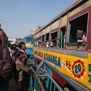 India, West Bengal, Kolkata, Public buses at Howrah Bus Station