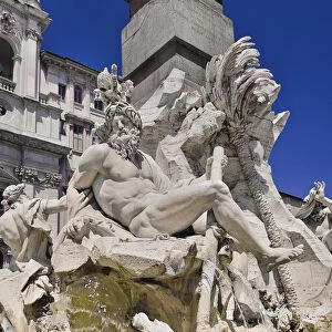 Italy, Rome, Piazza Navona, Fontana dei Quattro Fiumi or Fountain of the Four Rivers