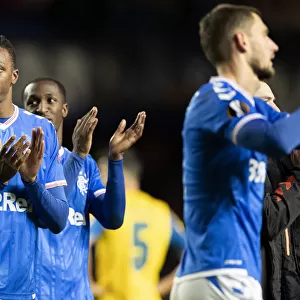 Rangers Joe Aribo Celebrates with Fans: Rangers 2-0 Porto - Europa League Group G at Ibrox Stadium