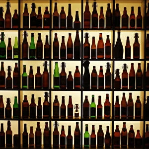 Beer bottles from all over the world are on display at the Hop museum in Wolnzach