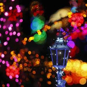 Colourful lights are seen at a country house estate in the village of Grabovnica near