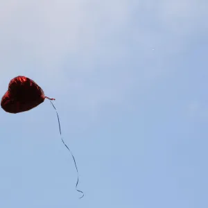 A heart-shaped balloon floats upward during the Seventh Anniversary September 11 Commemoration