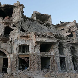 Historic building, that was destroyed during a three-year conflict, is seen in Benghazi