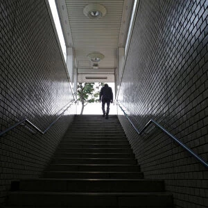 A man leaves a subway station in Sapporo