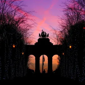 Print of The sun rises behind the Cinquantenaire arch in Brussels Print of The sun rises behind the Cinquantenaire arch in Brussels