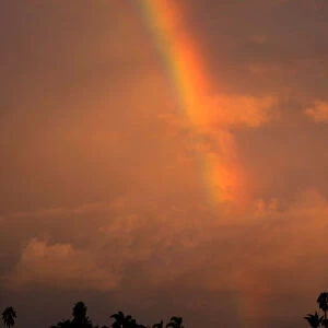 A rainbow appears in the sky after a rainstorm in Encinitas, California