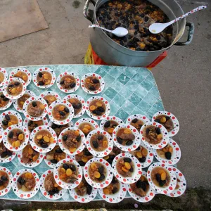 A sweet Algerian dish is seen before being distributed for iftar (breaking fast