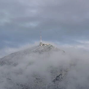 Transmission antenna is seen covered in snow at the Cerro de la Silla mountain after a