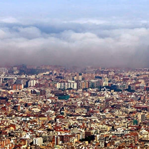 Unusual Barcelona City Coastline Fog