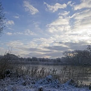 Frozen River Yare at Ferry Lane Wood near Postwick Norfolk December