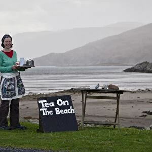 Georgina Kitching serving tea at Tea on the Beach, Inverlussa Bay, Isle of Jura, Inner Hebrides, Scotland